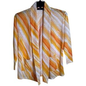 ELLA Rafaella Cardigan Orange/White Open Front High Low in Size‎ MP  NWT